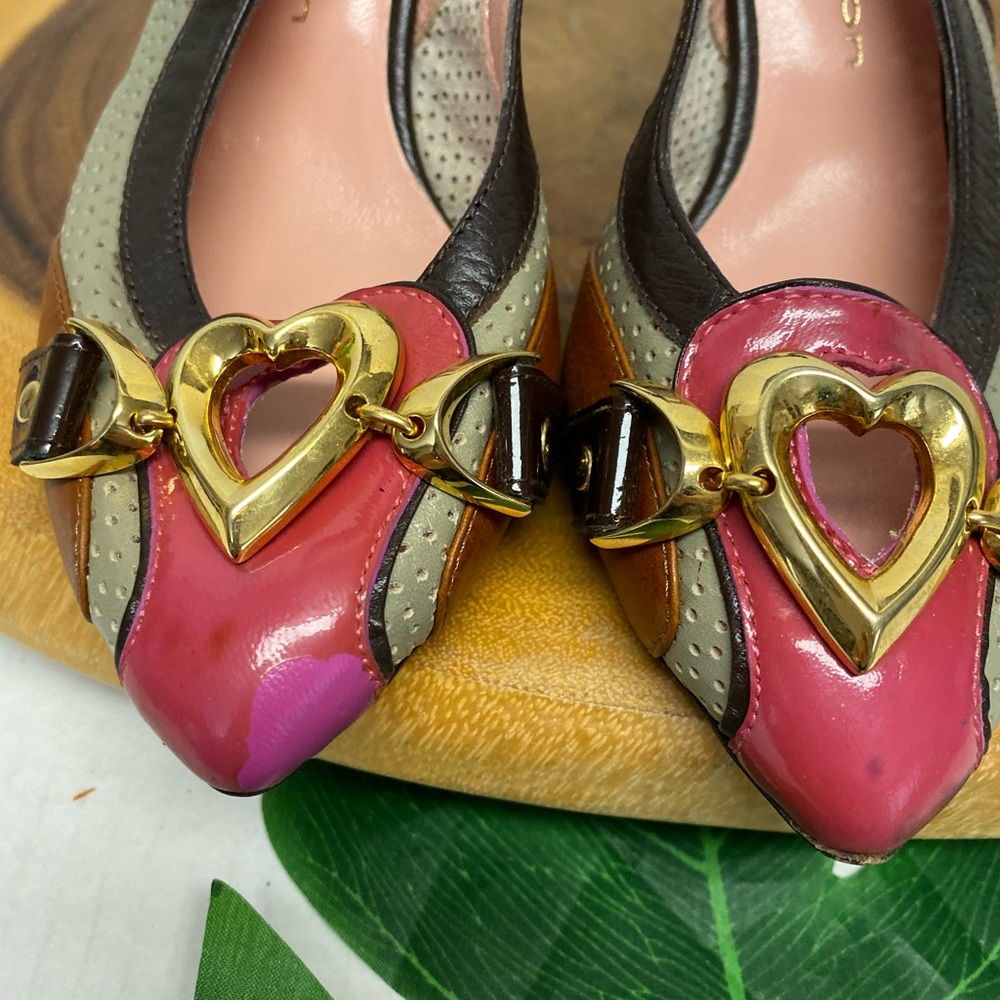 Mac collection Stenciled heart Retro leather Slingback Kitten Heels - Picture 4 of 7
